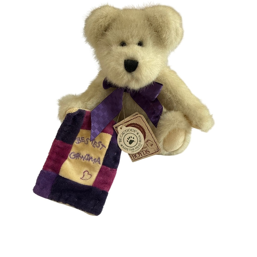 VTG Boyds Bears Plush Bear Small Cream 8" Bestest Grandma Quilt Jointed Tag